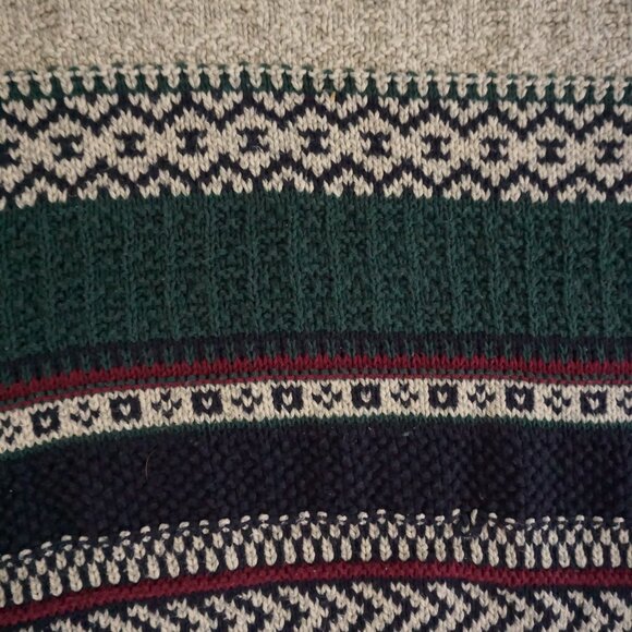 Vintage Northwest Territory Sweater Nordic Stripe Cabin Knit Beige Green XL - Picture 7 of 9